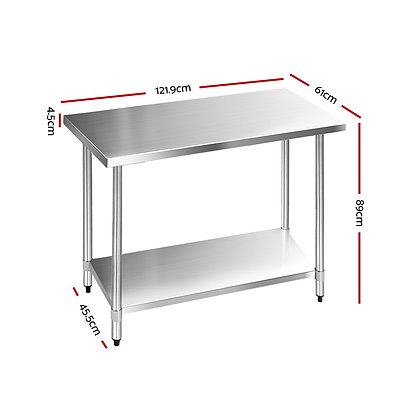 610 x 1219mm Commercial Stainless Steel Kitchen Bench - Free Shipping