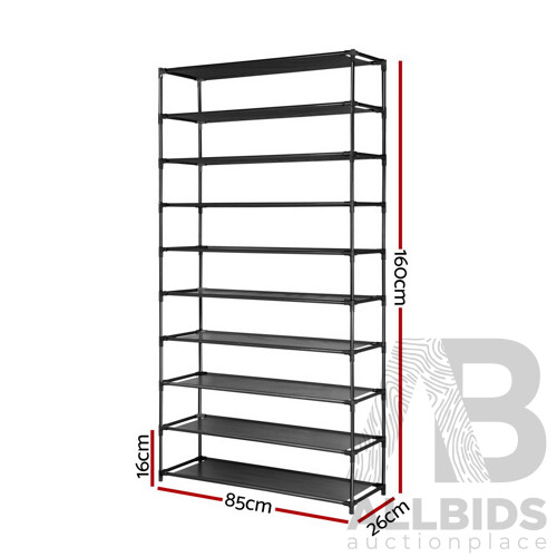 50 Pairs 10 Tier Shoe Rack Metal Shelf Holder Stackable Portable Black - Brand New - Free Shipping