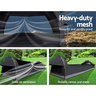 Double Swag Camping Swags Canvas Tent Deluxe Dark Grey Large Bag - Brand New - Free Shipping