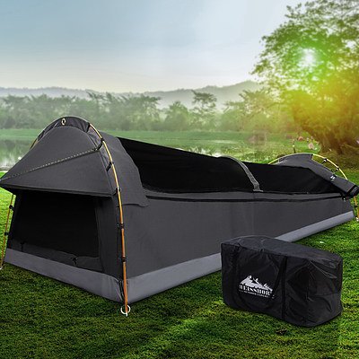 Camping Swags King Single Swag Canvas Tent Deluxe Dark Grey Large - Brand New - Free Shipping