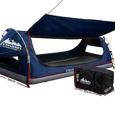 Swag King Single Camping Swags Canvas Free Standing Dome Tent Dark Blue with 7CM Mattress - Brand New - Free Shipping