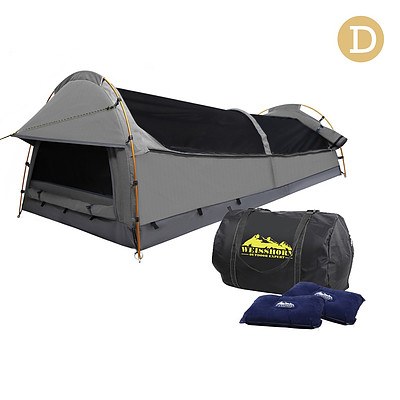 Double Camping Canvas Swag Tent Grey w/ Air Pillow - Free Shipping