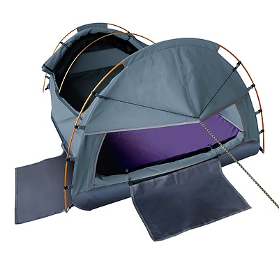 King Single Camping Canvas Swag Tent Navy w/ Air Pillow - Free Shipping