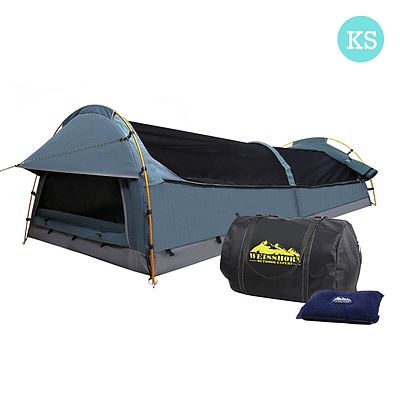 King Single Camping Canvas Swag Tent Navy w/ Air Pillow - Free Shipping