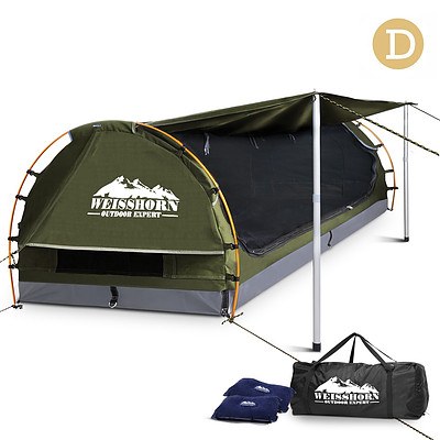 Double Camping Canvas Swag with Mattress and Air Pillow - Celadon - Free Shipping