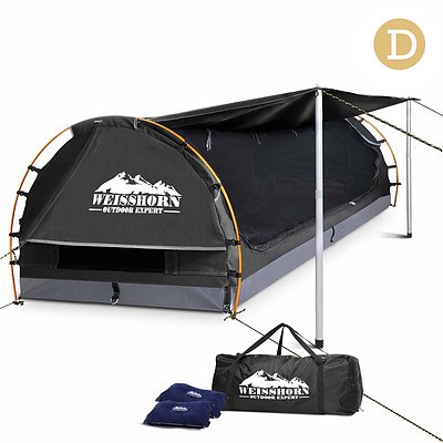Double Camping Canvas Swag with Mattress and Air Pillow - Dark Grey