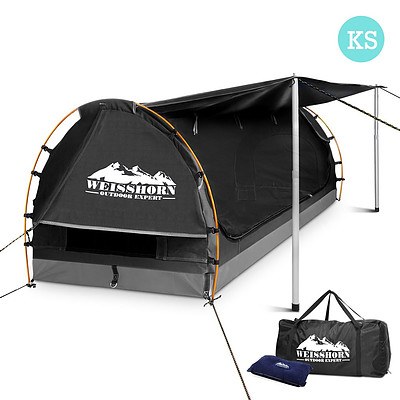King Single Camping Canvas Swag with Mattress and Air Pillow - Grey - Free Shipping