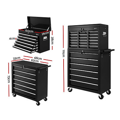 Tool Box Chest Trolley 16 Drawers Cabinet Cart Garage Toolbox Black - Brand New - Free Shipping