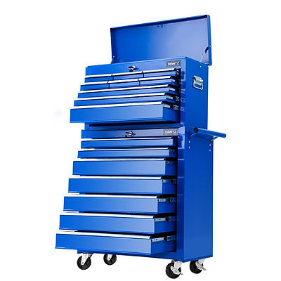 Tool Chest and Trolley Box Cabinet 16 Drawers Cart Garage Storage Blue - Brand New - Free Shipping