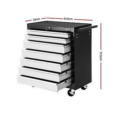 Tool Chest and Trolley Box Cabinet 7 Drawers Cart Garage Storage Black and Silver - Brand New - Free Shipping