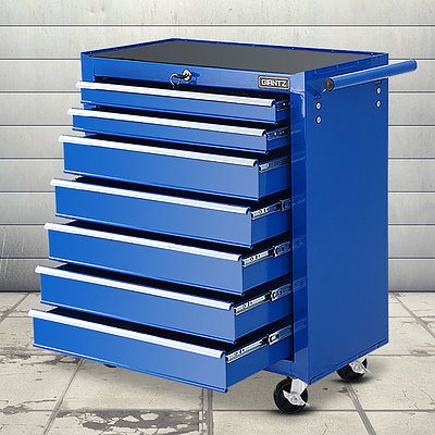 Tool Chest and Trolley Box Cabinet 7 Drawers Cart Garage Storage Blue - Brand New - Free Shipping
