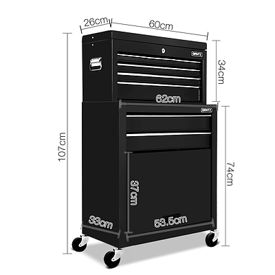 8 Drawer Mechanic Tool Box Storage Trolley - Black - Free Shipping