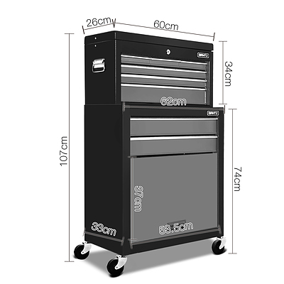 8 Drawers Mechanic Tool Box Cabinet Trolley - Black and Grey - Free Shipping