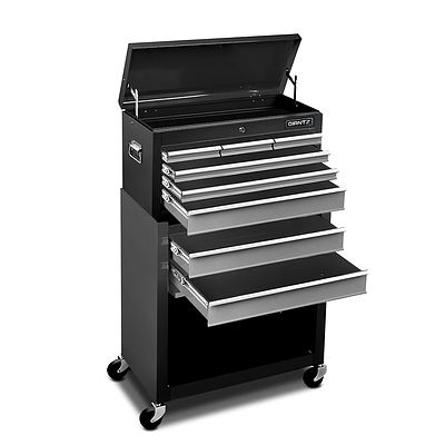 8 Drawers Mechanic Tool Box Cabinet Trolley - Black and Grey - Free Shipping