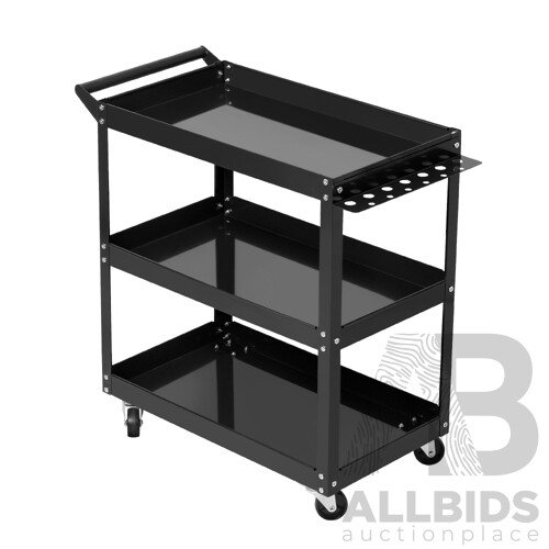 Tool Cart 3 Tier Parts Steel Trolley Mechanic Storage Organizer Black - Brand New - Free Shipping