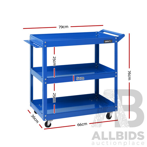 Tool Cart 3 Tier Parts Steel Trolley Mechanic Storage Organizer Blue - Brand New - Free Shipping