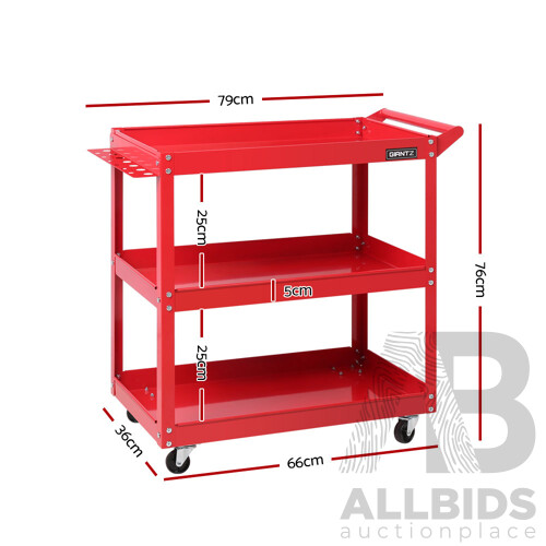 Tool Cart 3 Tier Parts Steel Trolley Mechanic Storage Organizer Red - Brand New - Free Shipping