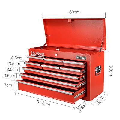 9 Drawers Toolbox Storage Chest Cabinet - Red - Free Shipping