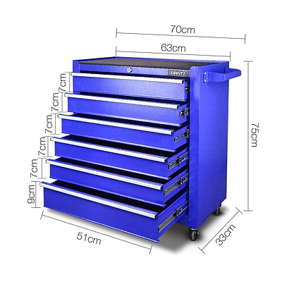 6 Drawers Toolbox Storage Cabinet Trolley - Blue - Free Shipping