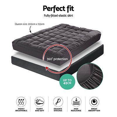 Queen Mattress Topper Pillowtop 1000GSM Charcoal Microfibre Bamboo Fibre Filling Protector - Brand New - Free Shipping