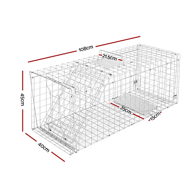 Humane Animal Trap Cage 108 x 40 x 45cm  - Silver - Brand New - Free Shipping