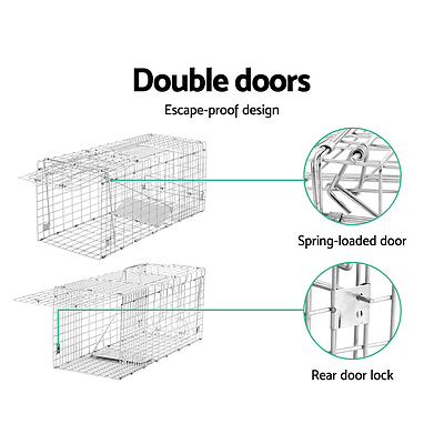Set of 2 Humane Animal Trap Cage 66 x 23 x 25cm  - Silver - Brand New - Free Shipping