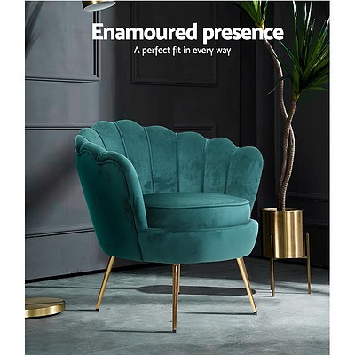 Armchair Lounge Chair Accent Armchairs Retro Lounge Accent Chair Single Sofa Velvet Shell Back Seat Green - Brand New - Free Shipping