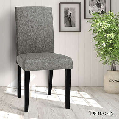 Set of 2 Linen Fabric Dining Chairs - Grey - Free Shipping