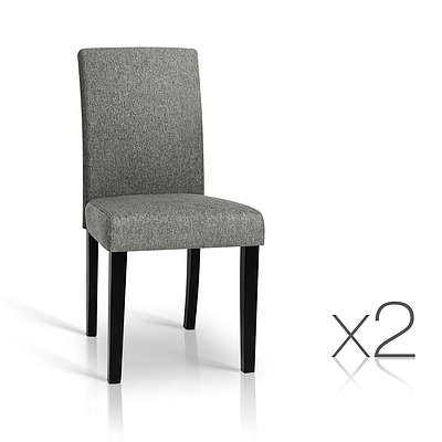 Set of 2 Linen Fabric Dining Chairs - Grey - Free Shipping