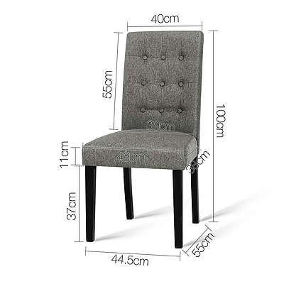 Set of 2 Fabric Dining Chair - Grey - Free Shipping
