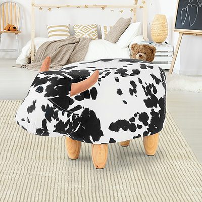 Kids Ottoman Foot Stool Toy Cow Chair Animal Foot Rest Fabric Seat White - Brand New - Free Shipping