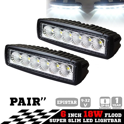 2x 6inch 18W LED Light Bar Driving Work Lamp Flood Truck Offroad UTE 4WD - Brand New