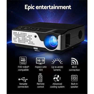Video Projector Wifi USB Portable 4000 Lumens HD 1080P Home Theater Black - Brand New - Free Shipping