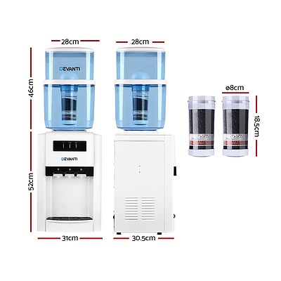 22L Bench Top Water Cooler Dispenser Purifier Hot Cold Three Tap with 2 Replacement Filters - Brand New - Free Shipping