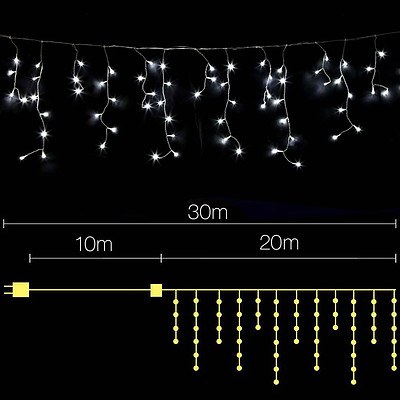 Jingle Jollys 800 LED Christmas Icicle Lights Cold White - Free Shipping