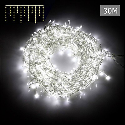 Jingle Jollys 800 LED Christmas Icicle Lights Cold White - Free Shipping