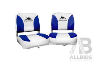 Set of 2 Folding Swivel Boat Seats - White & Blue - Brand New - Free Shipping