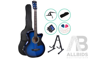38 Inch Wooden Acoustic Guitar with Accessories set Blue - Brand New - Free Shipping