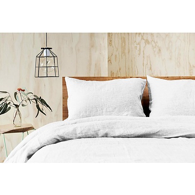 Doux Quilt Cover Set - Queen, 100% Linen - White - Free Shipping - RRP: $449.95