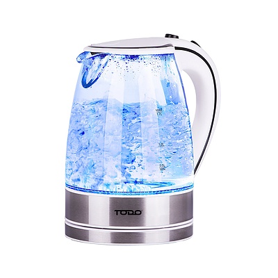 Todo 1.7L Glass Cordless Kettle 2200W Blue Led Light Electric Water Jug White - RRP: $109