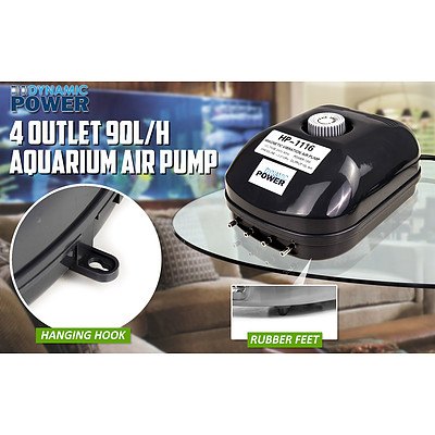 Dynamic Power Aquarium Air Pump 4 Outlet 4x90L/H 13W - Brand New with 12 Months Warranty