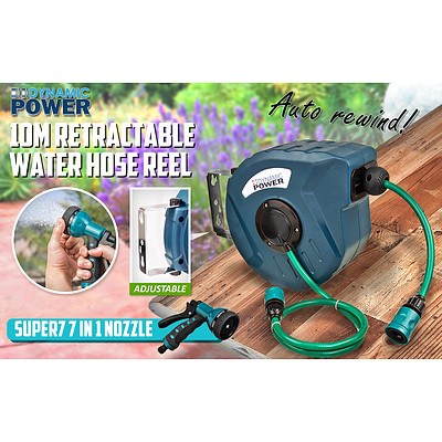 Dynamic Power 10m Retractable Water Hose Reel with Nozzle - Brand New with 12 Months Warranty - RRP: $89