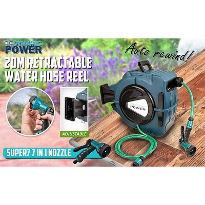 Dynamic Power 20m Retractable Water Hose Reel with Nozzle - Brand New with 12 Months Warranty - RRP: $139