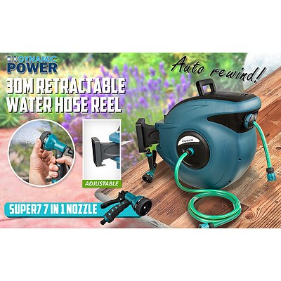 Dynamic Power 30m Retractable Water Hose Reel with Nozzle - Brand New with 12 Months Warranty - RRP: $199