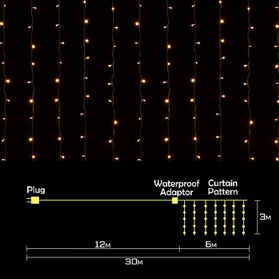 Home Ready Xmas 600 LED Curtain - Warm White 6 x 3m - Brand New with 12 Months Warranty