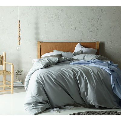 Silver Ash Linen Cotton Quilt Cover Set- Queen Bed