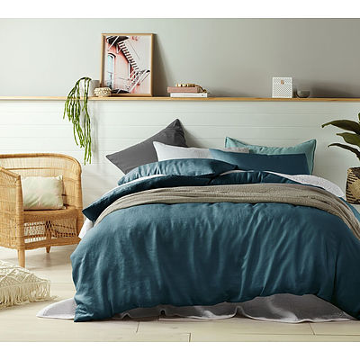 Double Bed Vintage Design Marine 100% Linen Quilt Cover Set