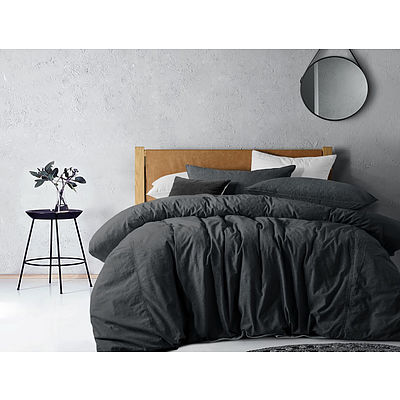 Double Bed Overdyed Black Denim Linen Cotton Quilt Cover Set 