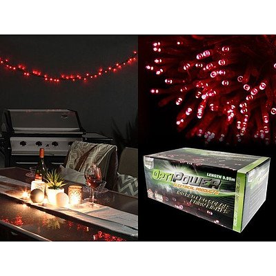100 Solar Fairy Lights LED Low Red 8 Fcn Memory Hold 9.95M - Brand New